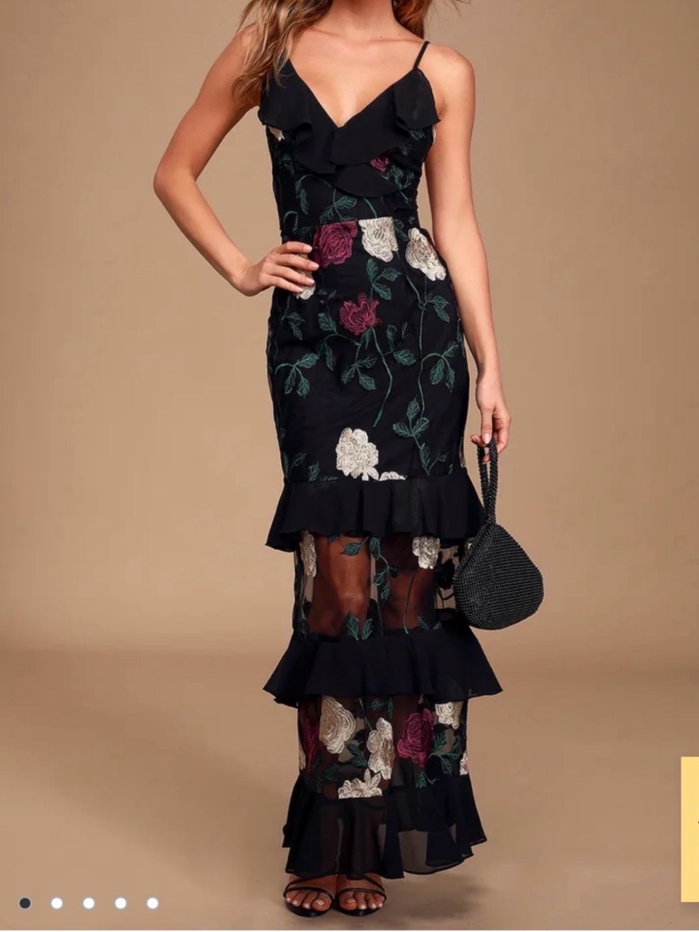 NWT Lulu's True to Heart Black Floral Embroidered Maxi Dress